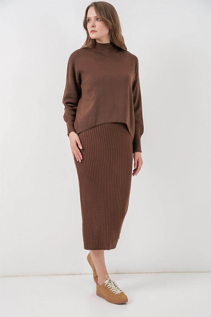BGD Women Woman Short Sweater Dress 15958 - Brown - Brownsville