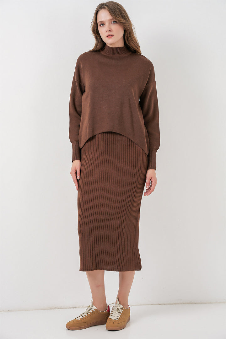 BGD Women Woman Short Sweater Dress 15958 - Brown - Brownsville