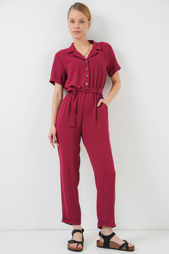 BGD Women Women's Short Sleeve Jumpsuit 7030 - Burgundy - Ashton