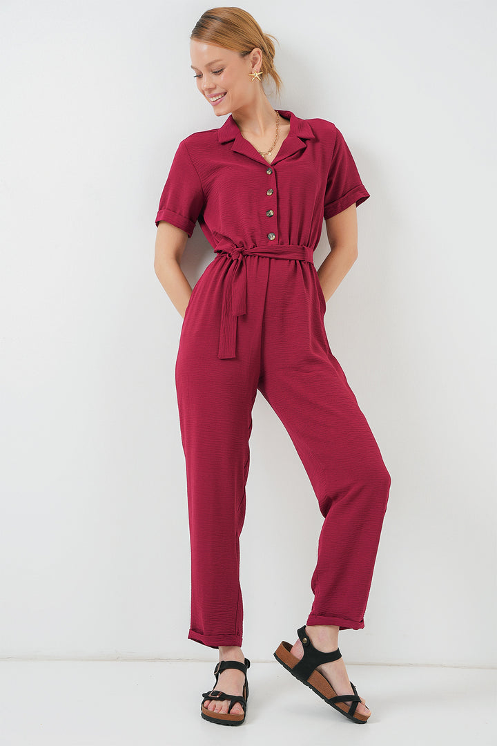 BGD Women Women's Short Sleeve Jumpsuit 7030 - Burgundy - Ashton