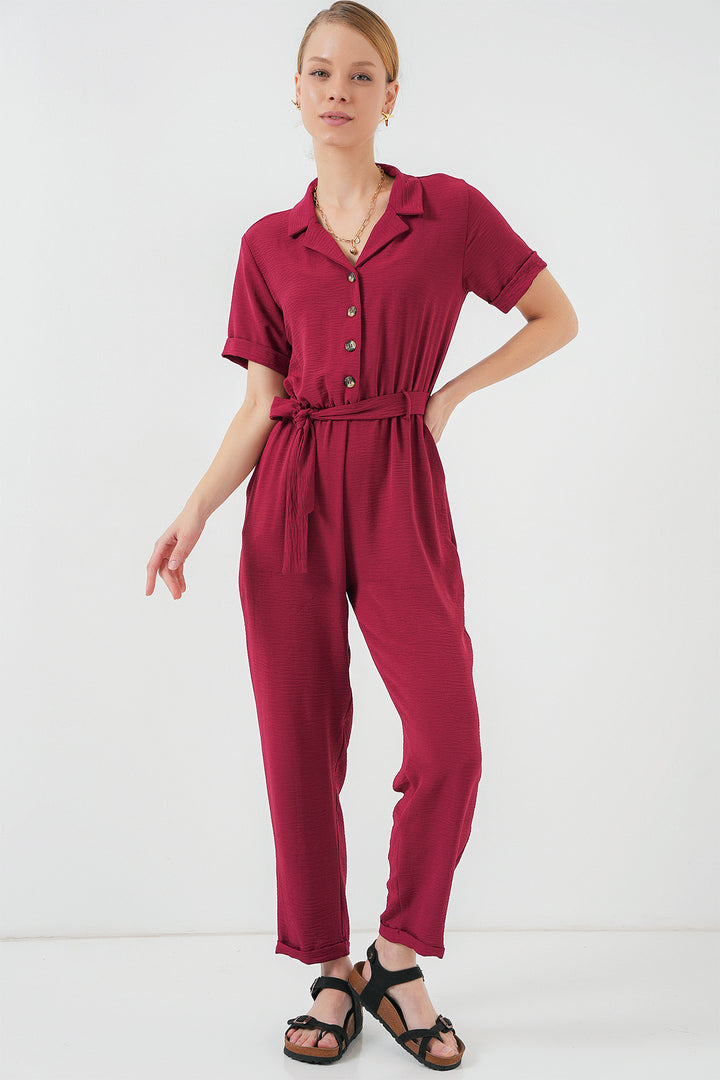 BGD Women Women's Short Sleeve Jumpsuit 7030 - Burgundy - Ashton