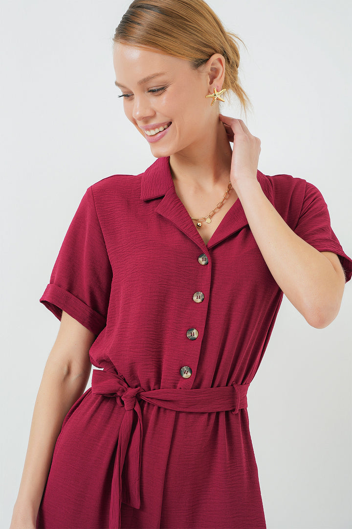 BGD Women Women's Short Sleeve Jumpsuit 7030 - Burgundy - Ashton