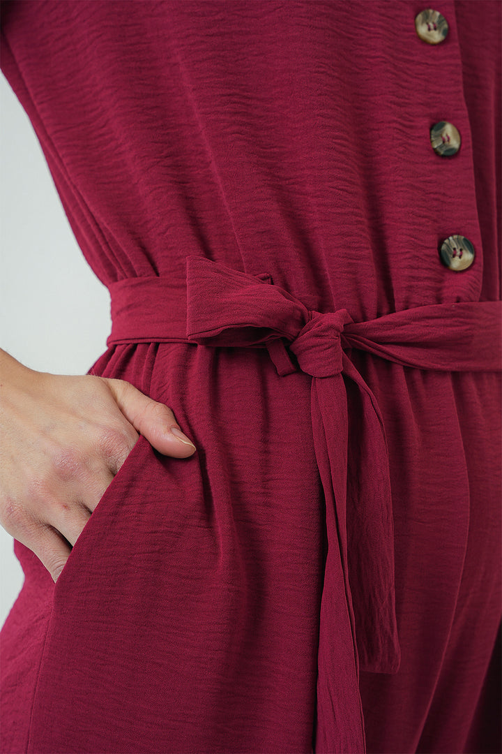 BGD Women Women's Short Sleeve Jumpsuit 7030 - Burgundy - Ashton
