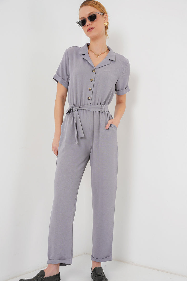 BGD Women Woman Short Sleeve Jumpsuit 7030 - Grey - Juárez