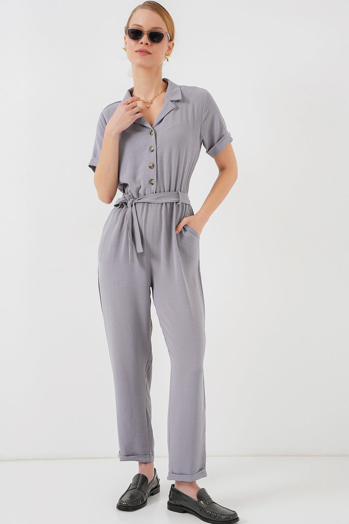 BGD Women Woman Short Sleeve Jumpsuit 7030 - Grey - Juárez