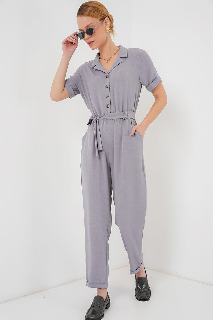 BGD Women Woman Short Sleeve Jumpsuit 7030 - Grey - Juárez
