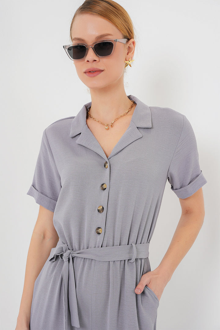 BGD Women Woman Short Sleeve Jumpsuit 7030 - Grey - Juárez