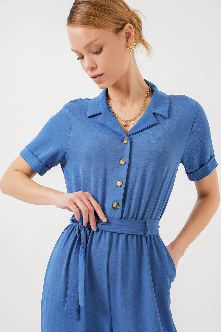 BGD Women Woman Short Sleeve Jumpsuit 7030 - Indigo - Tenosique