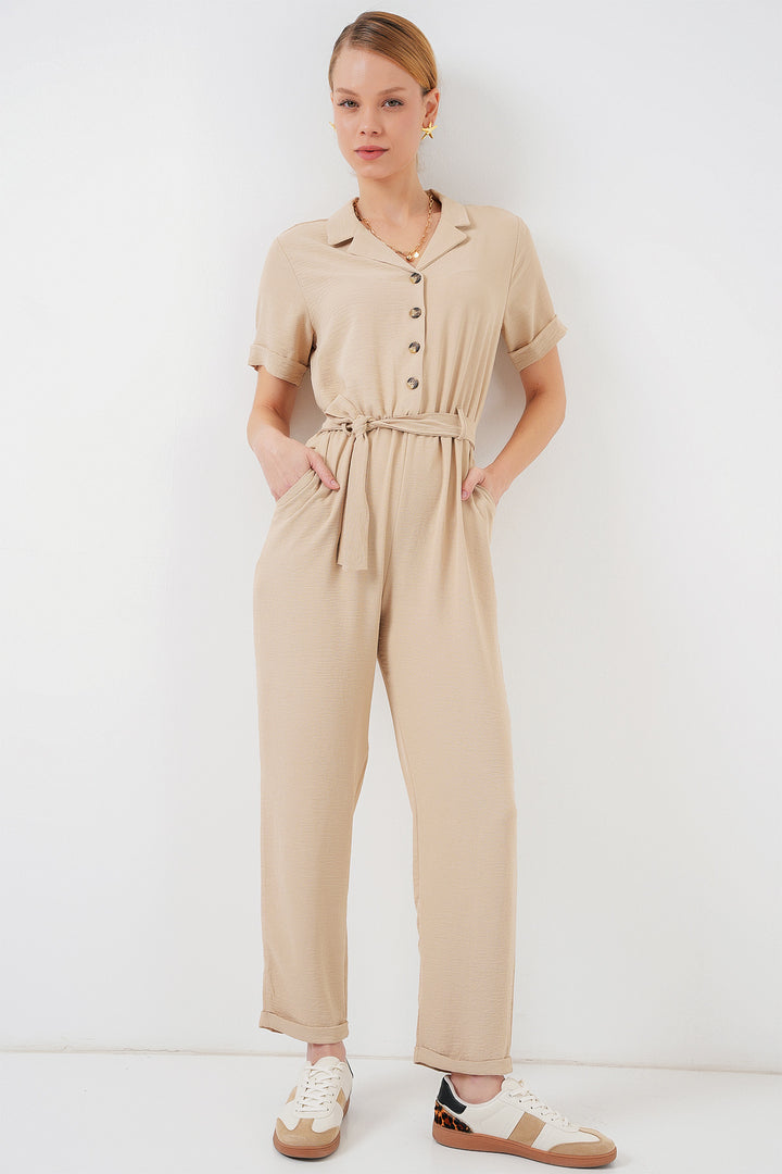 BGD Women Women's Short Sleeve Jumpsuit 7030 - Cream - West Lafayette