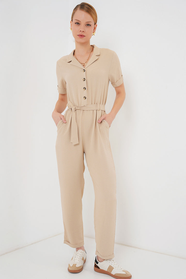 BGD Women Women's Short Sleeve Jumpsuit 7030 - Cream - West Lafayette