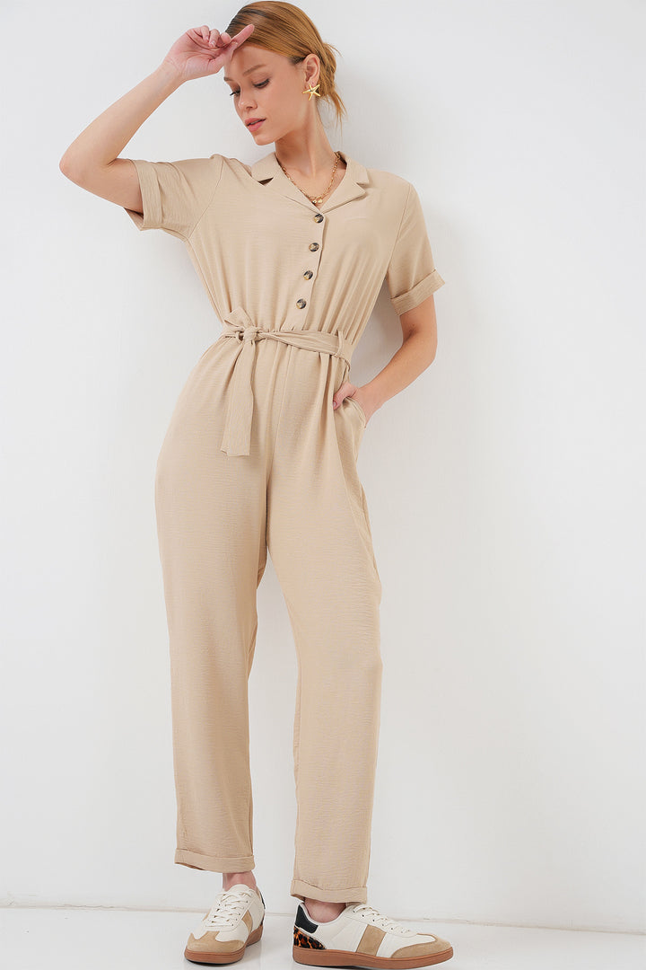 BGD Women Women's Short Sleeve Jumpsuit 7030 - Cream - West Lafayette