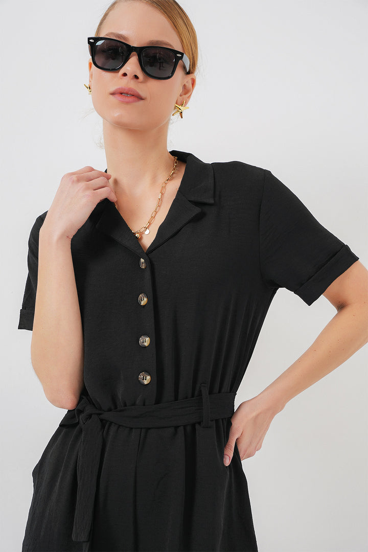 BGD Women Woman Short Sleeve Jumpsuit 7030 - Black - Irákleio