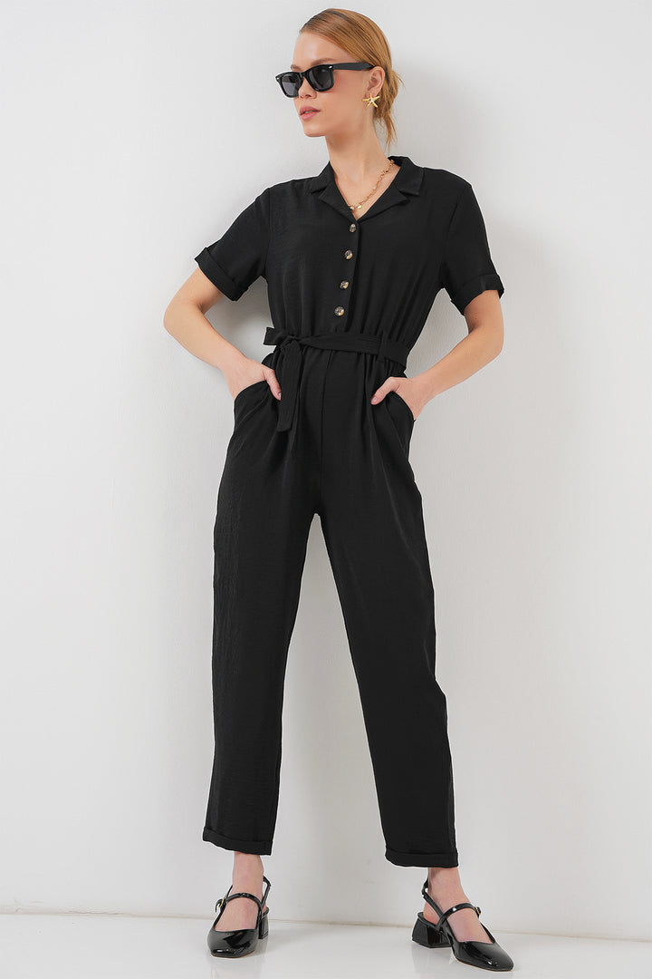BGD Women Woman Short Sleeve Jumpsuit 7030 - Black - Irákleio