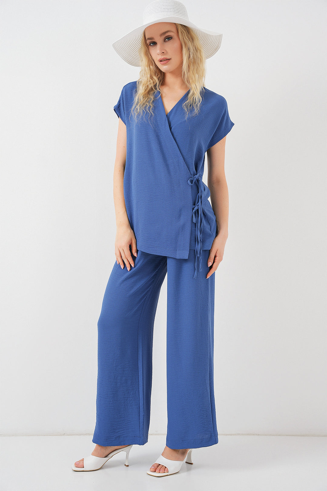 BGD Women Women's Short Sleeve Lace-Up T-Shirt Set 6741 - Indigo - Laredo