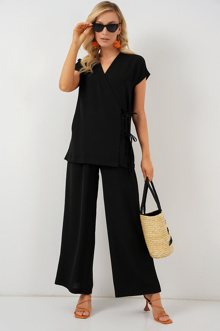 BGD Women Woman Short Sleeve Lace-Up T-Shirt Set 6741 - Black - Perth Amboy