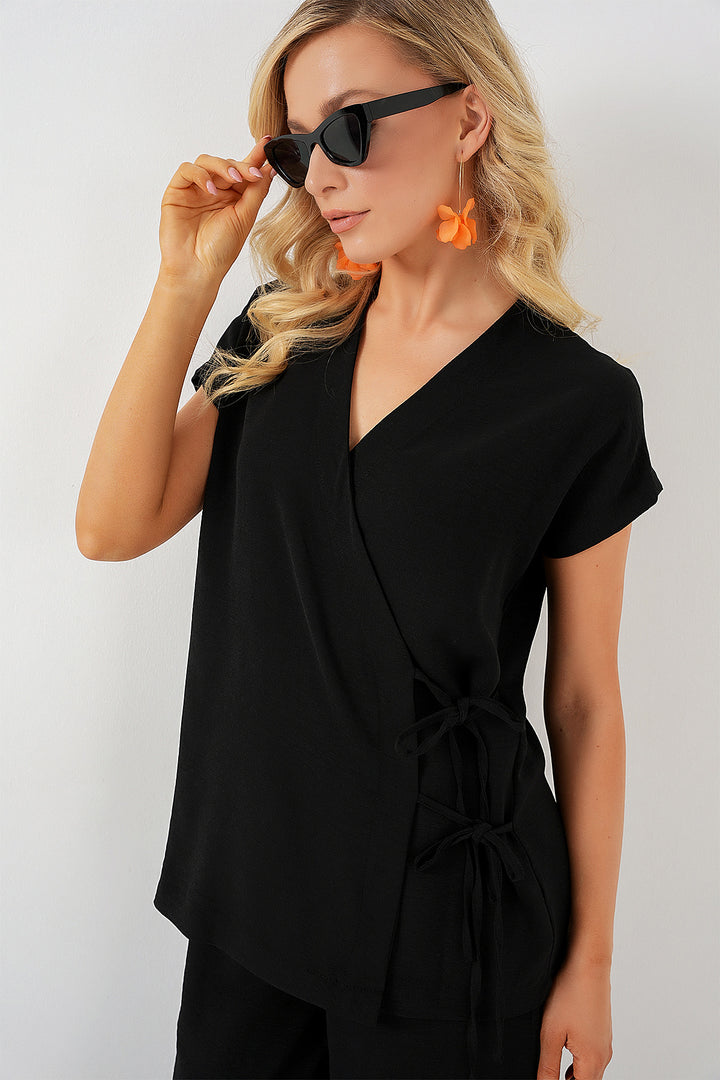 BGD Women Woman Short Sleeve Lace-Up T-Shirt Set 6741 - Black - Perth Amboy