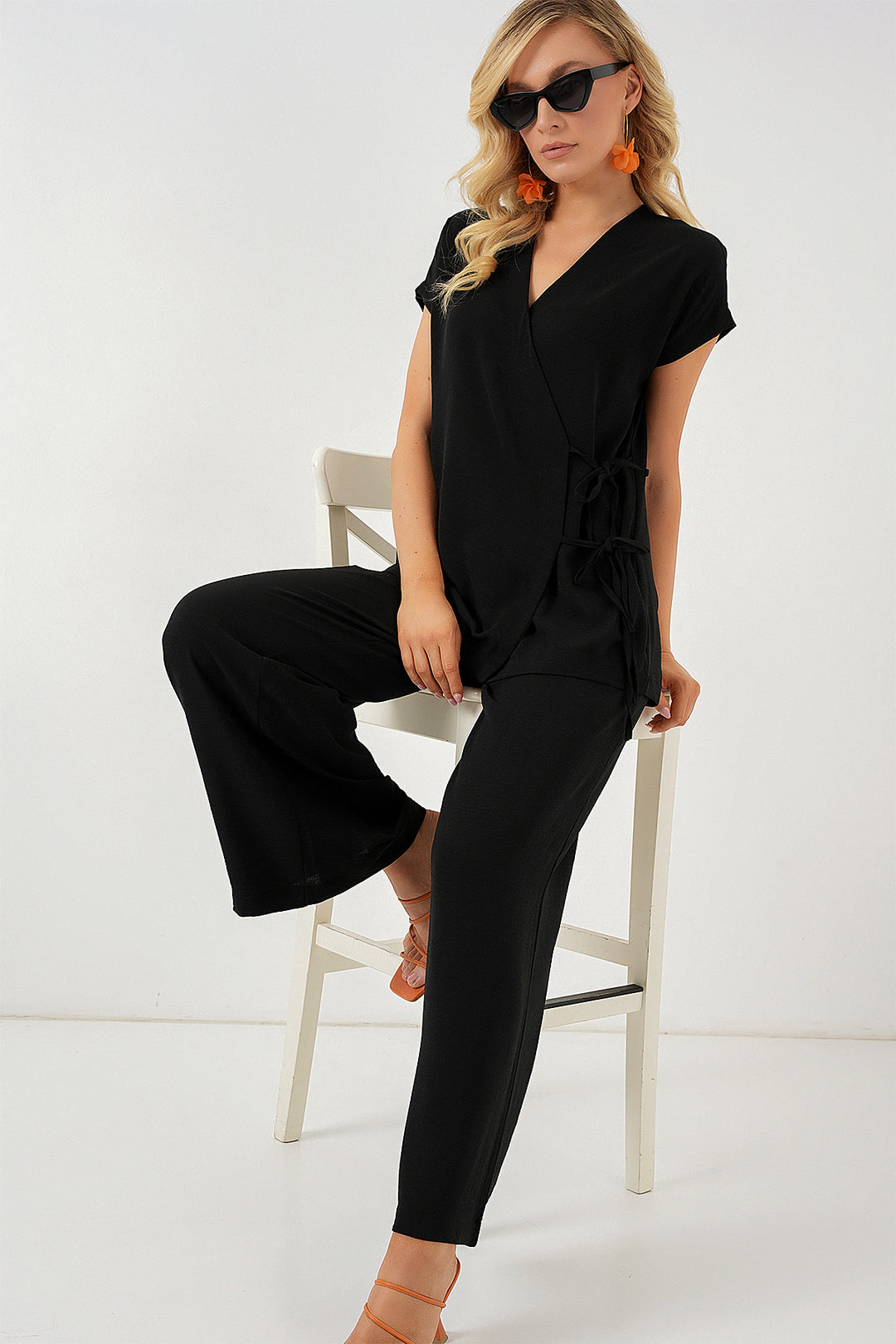 BGD Women Woman Short Sleeve Lace-Up T-Shirt Set 6741 - Black - Perth Amboy
