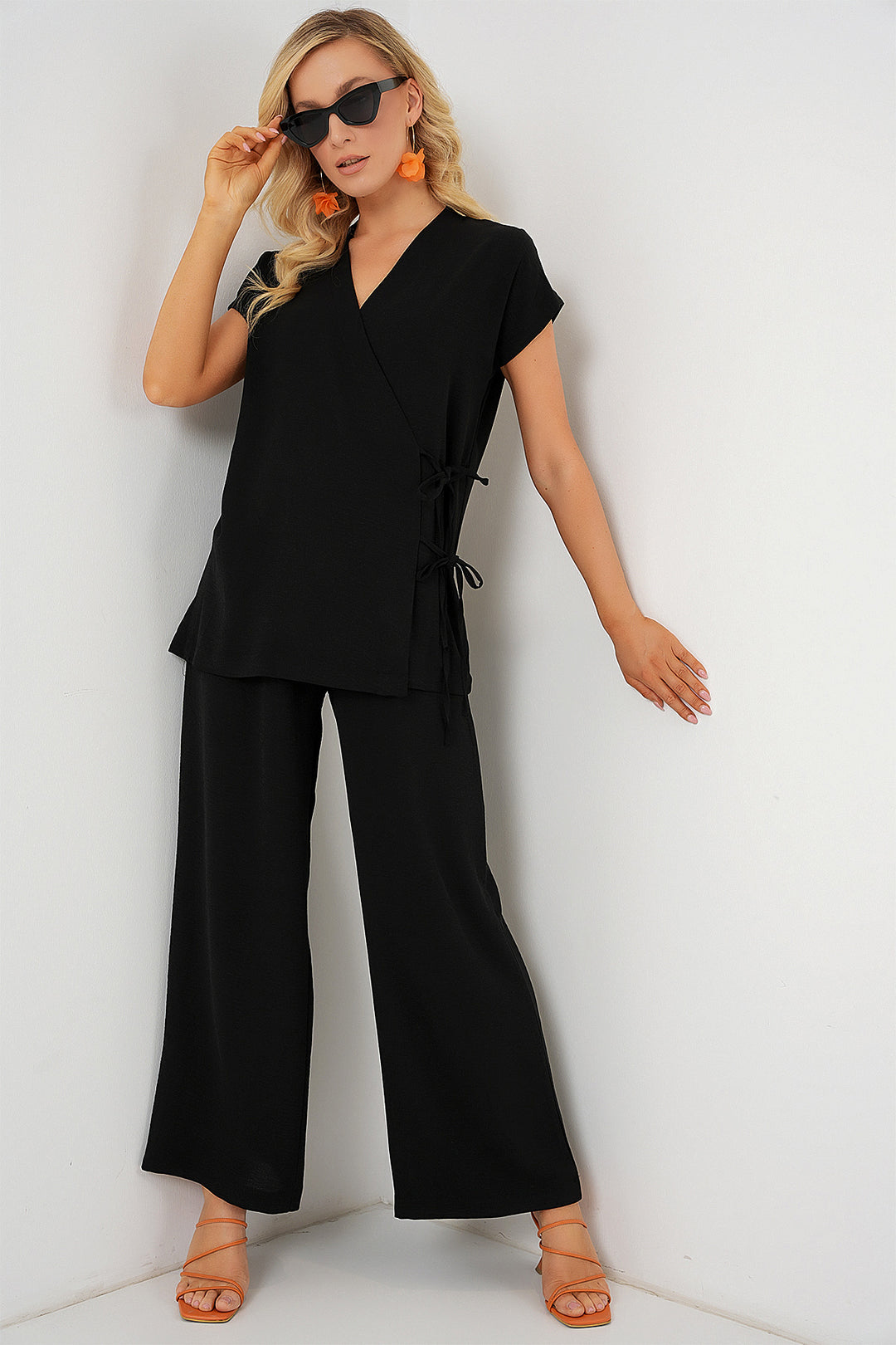 BGD Women Woman Short Sleeve Lace-Up T-Shirt Set 6741 - Black - Perth Amboy