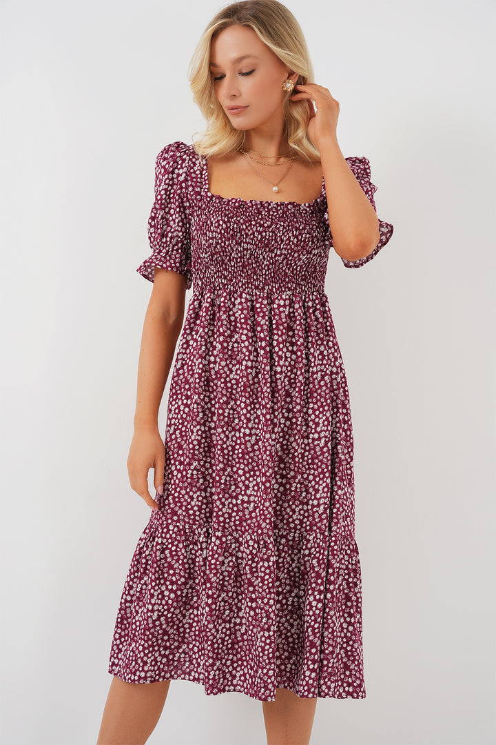 BGD Women Woman Short Sleeve Floral Dress 2556 - Burgundy - La Paz