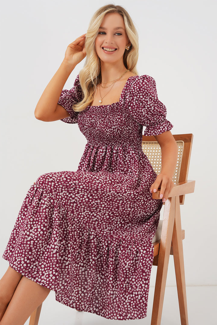 BGD Women Woman Short Sleeve Floral Dress 2556 - Burgundy - La Paz