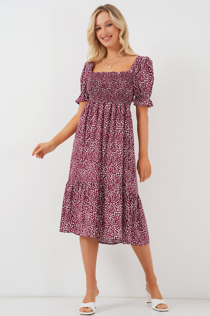 BGD Women Woman Short Sleeve Floral Dress 2556 - Burgundy - La Paz