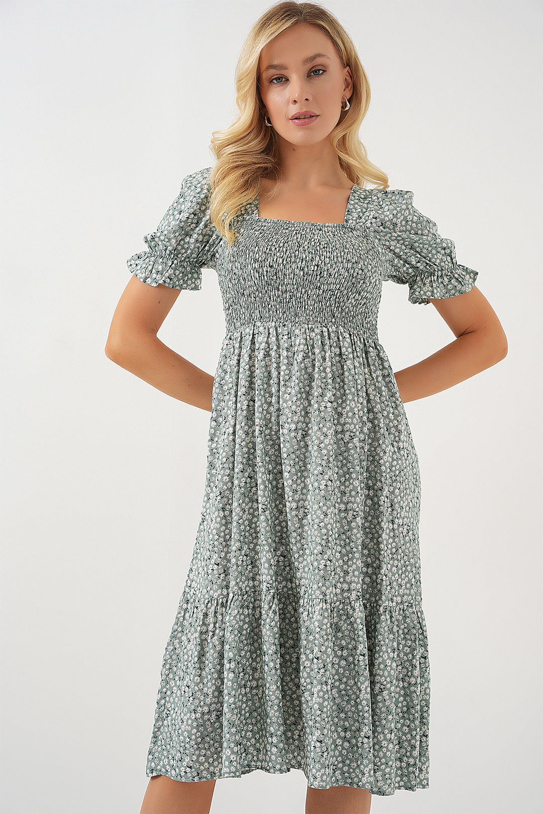 BGD Women Woman Short Sleeve Floral Dress 2556 - Mint - Acayucan