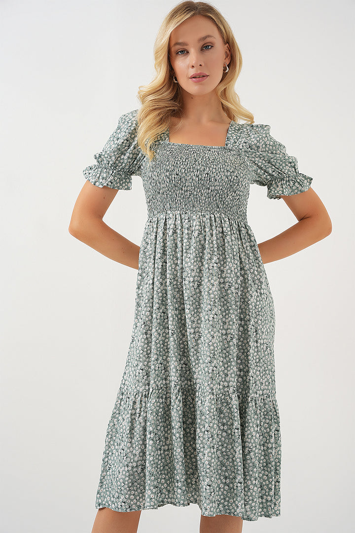 BGD Women Woman Short Sleeve Floral Dress 2556 - Mint - Acayucan