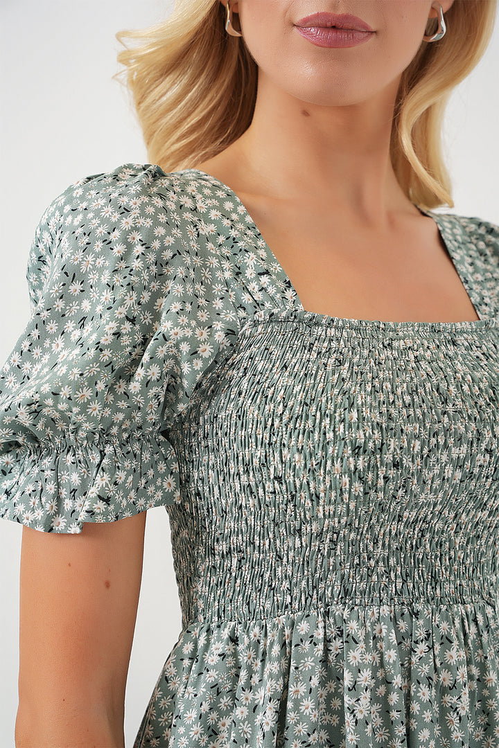 BGD Women Woman Short Sleeve Floral Dress 2556 - Mint - Acayucan