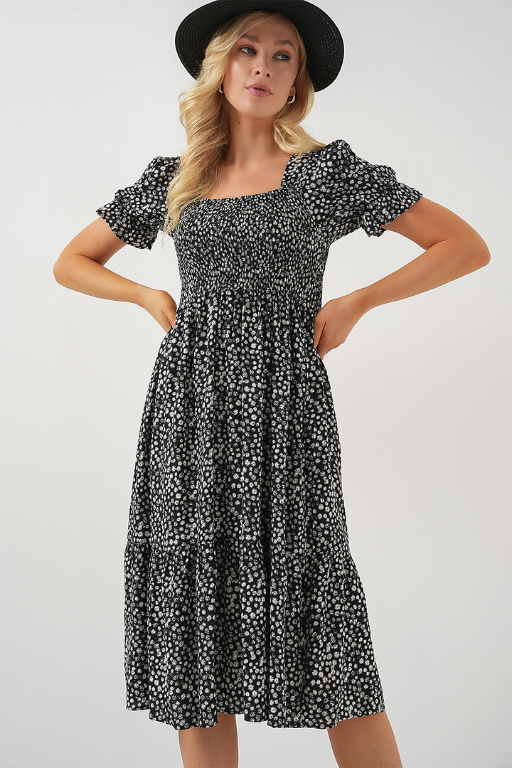 BGD Women Woman Short Sleeve Floral Dress 2556 - Black - Ruislip