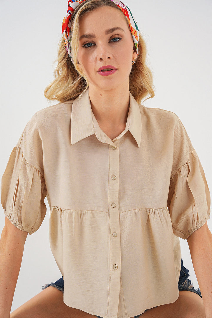 BGD Women Woman Short Sleeve Crop Top 20335 - Beige - Dorsten