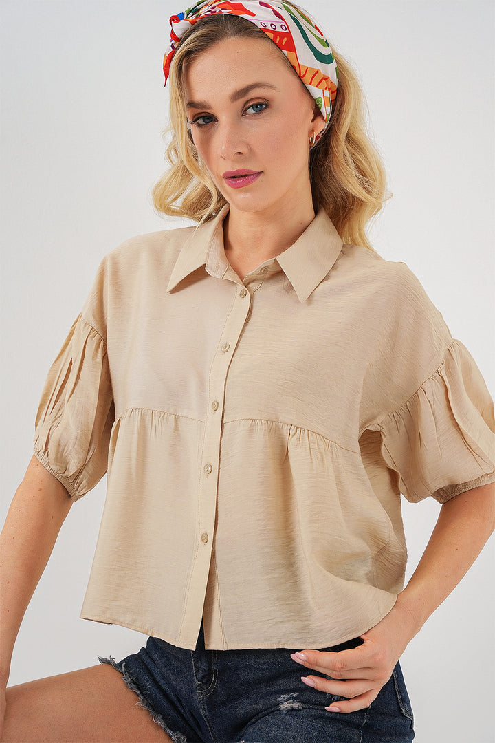 BGD Women Woman Short Sleeve Crop Top 20335 - Beige - Dorsten