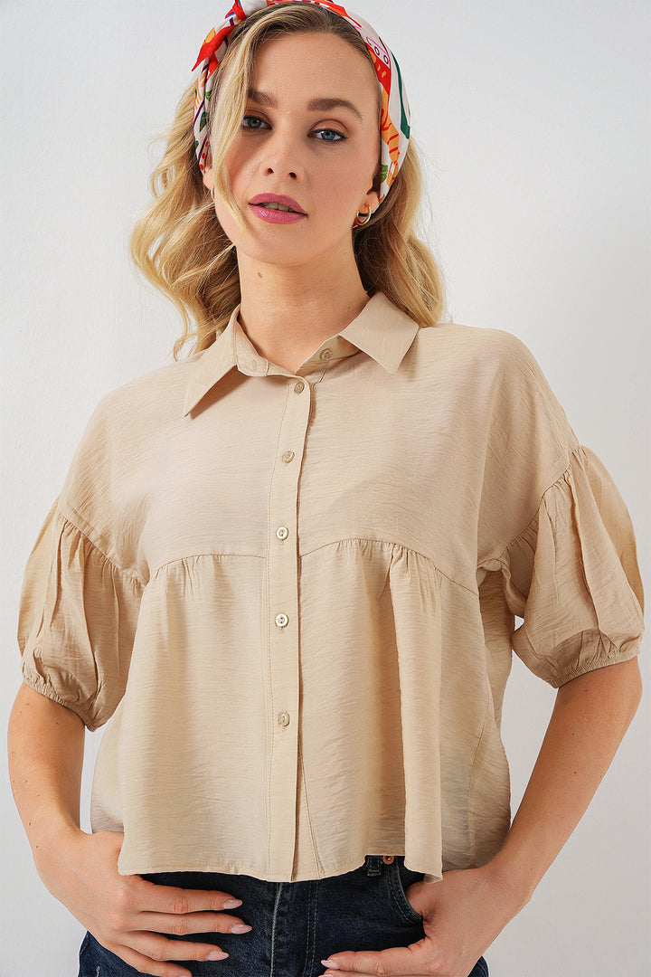 BGD Women Woman Short Sleeve Crop Top 20335 - Beige - Dorsten