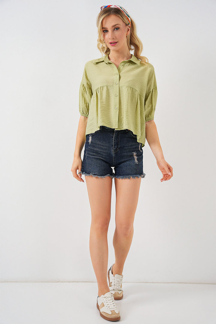 BGD Women Women's Short Sleeve Crop Top 20335 - Dark Green - La Rinconada