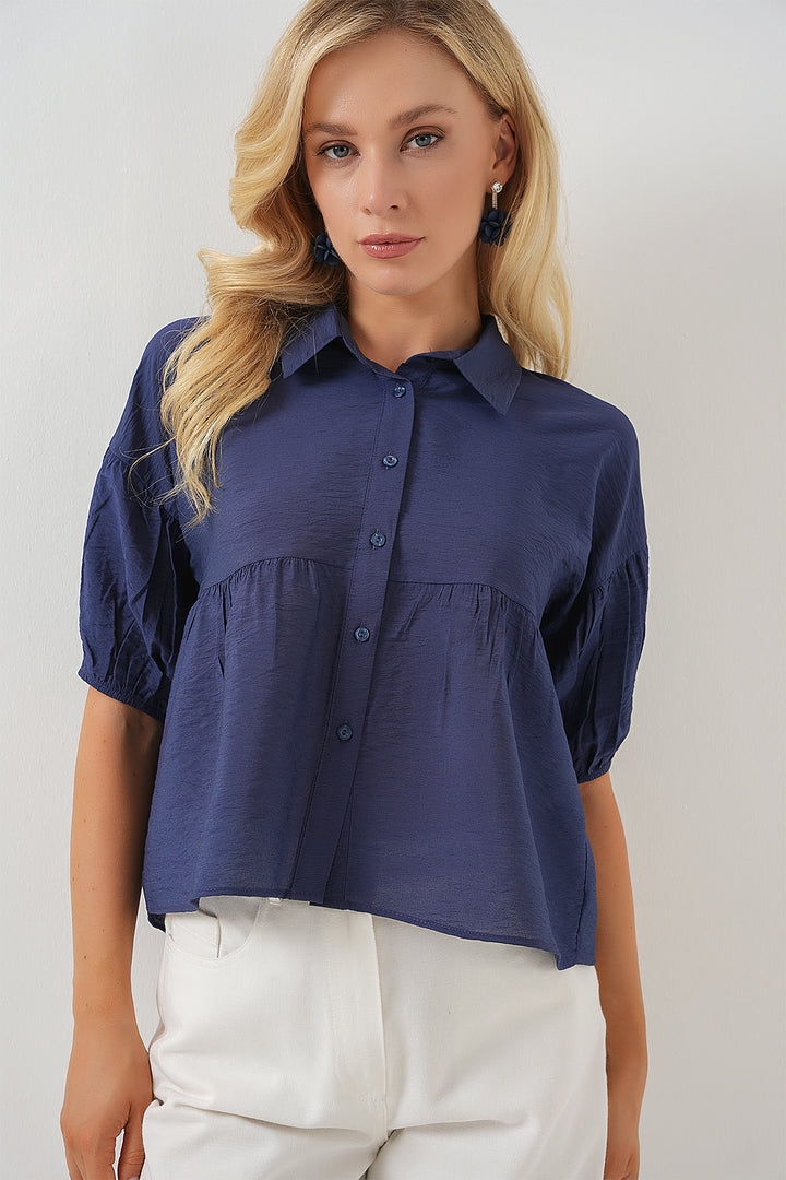 BGD Women Women's Short Sleeve Crop Top 20335 - Indigo - Dublin