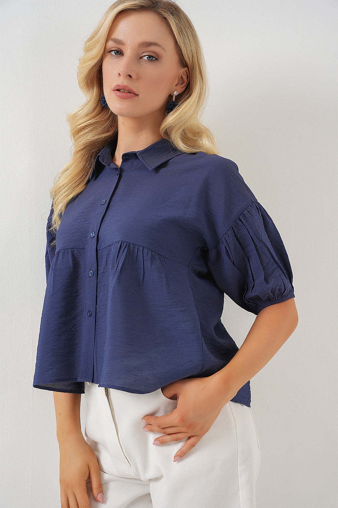 BGD Women Women's Short Sleeve Crop Top 20335 - Indigo - Dublin