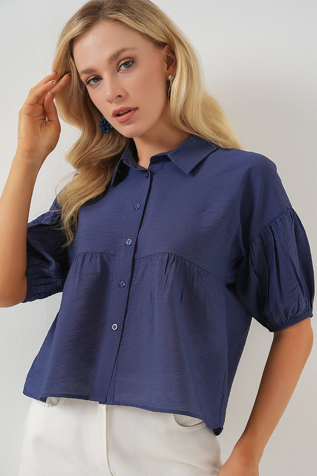 BGD Women Women's Short Sleeve Crop Top 20335 - Indigo - Dublin