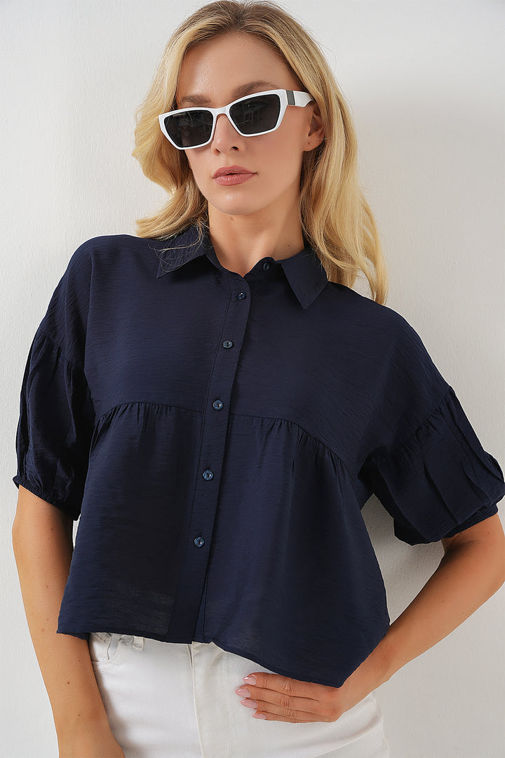 BGD Women Women's Short Sleeve Crop Top 20335 - Navy Blue - Grimsby