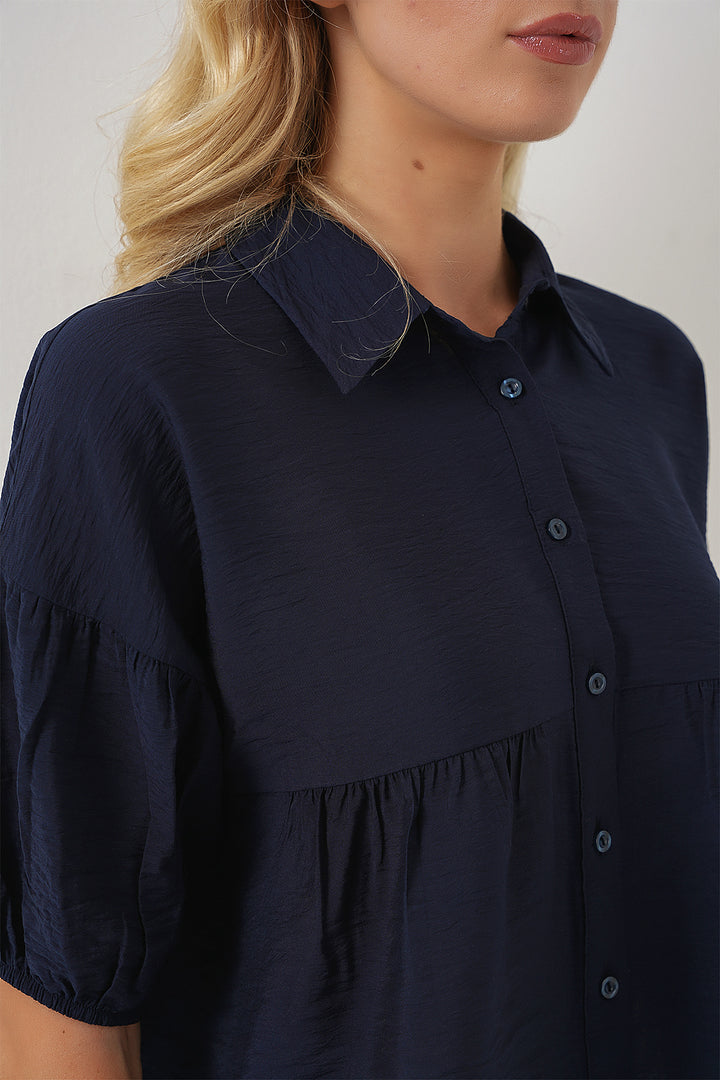 BGD Women Women's Short Sleeve Crop Top 20335 - Navy Blue - Grimsby