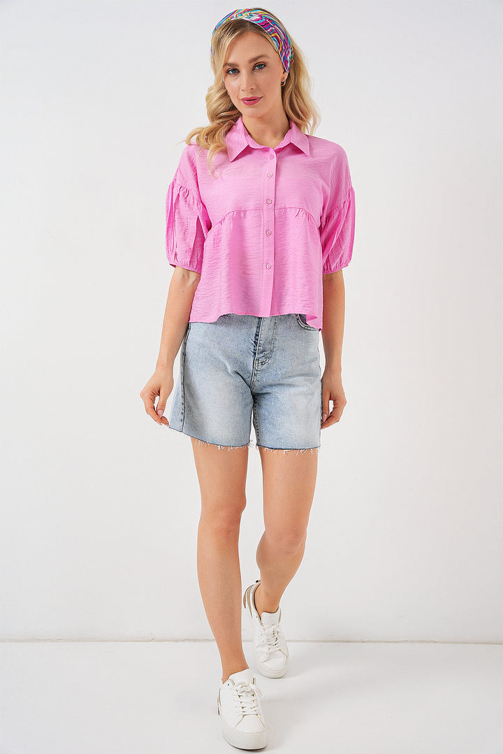 BGD Women Women's Short Sleeve Crop Top 20335 - Powder - Saint-Raphaël