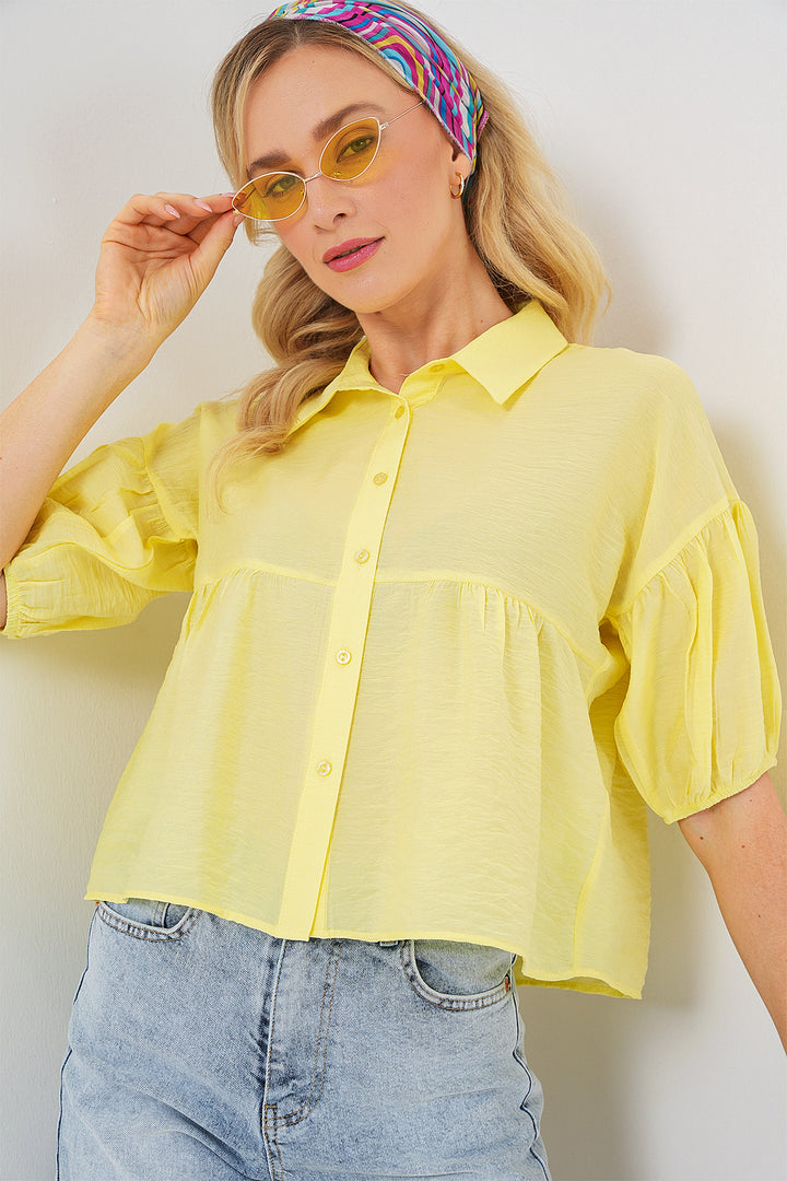 BGD Women Woman Short Sleeve Crop Top 20335 - Yellow - Torre-Pacheco
