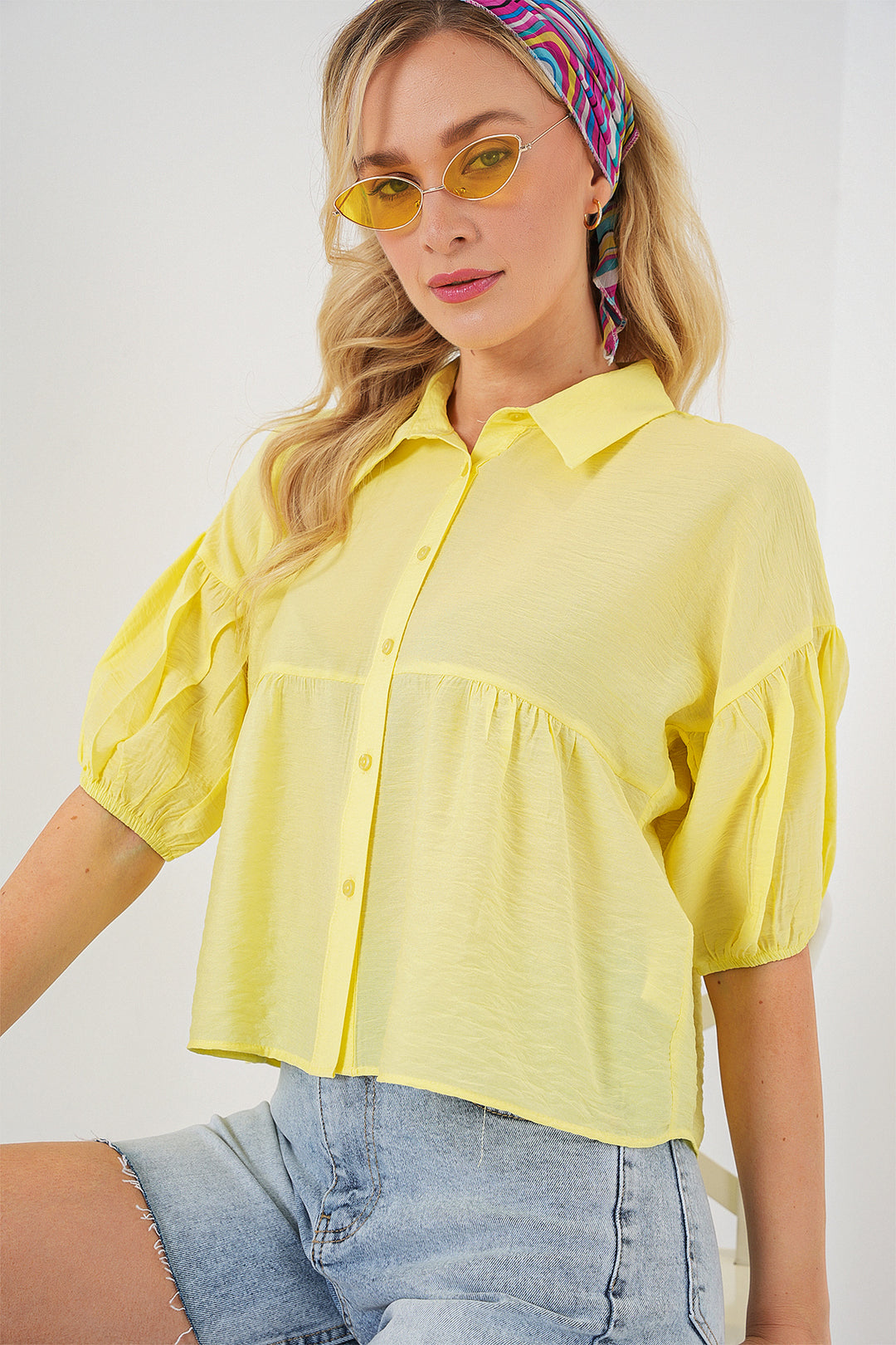 BGD Women Woman Short Sleeve Crop Top 20335 - Yellow - Torre-Pacheco