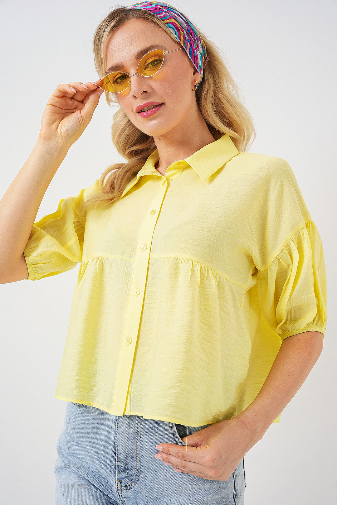 BGD Women Woman Short Sleeve Crop Top 20335 - Yellow - Torre-Pacheco