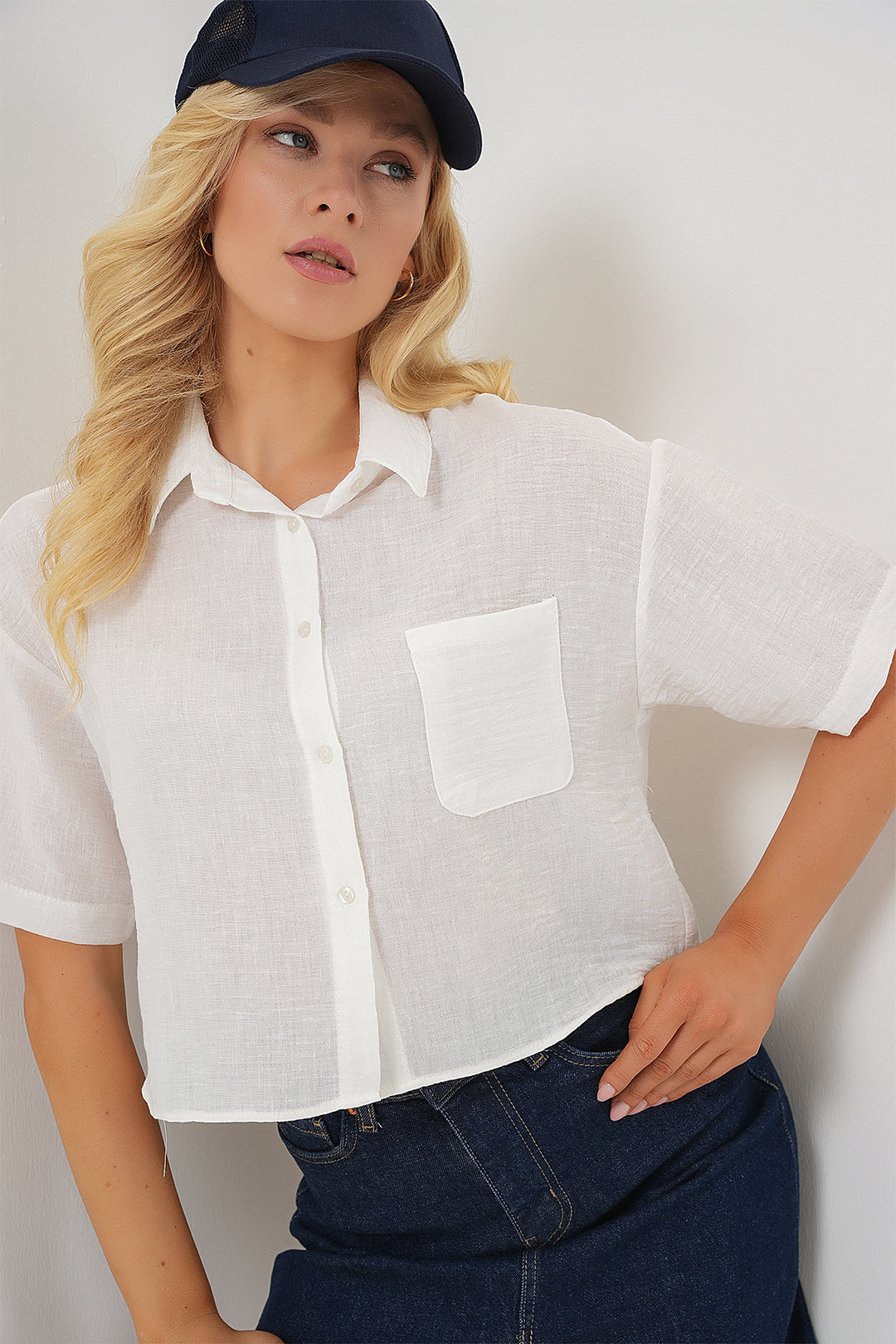 BGD Women Women's Short Sleeve Crop Top 20341 - White - Cedar Park