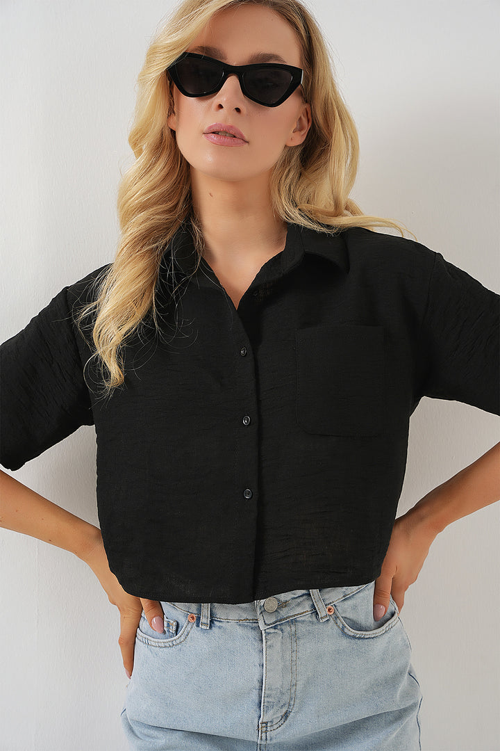 BGD Women Women's Short Sleeve Crop Top 20341 - Black - Maspalomas