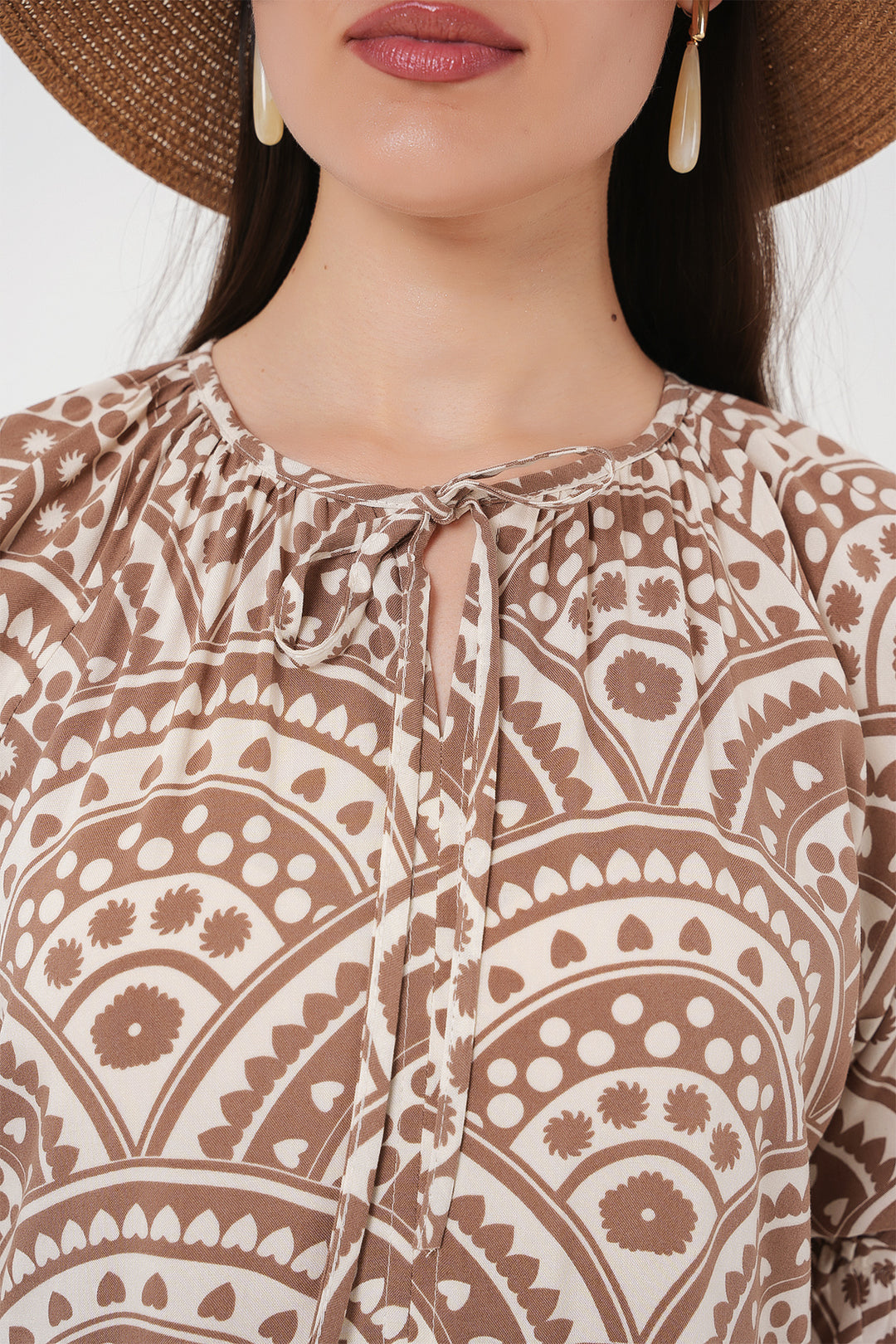 BGD Women Woman Short Sleeve Patterned Dress 2553 - Beige - Arvada