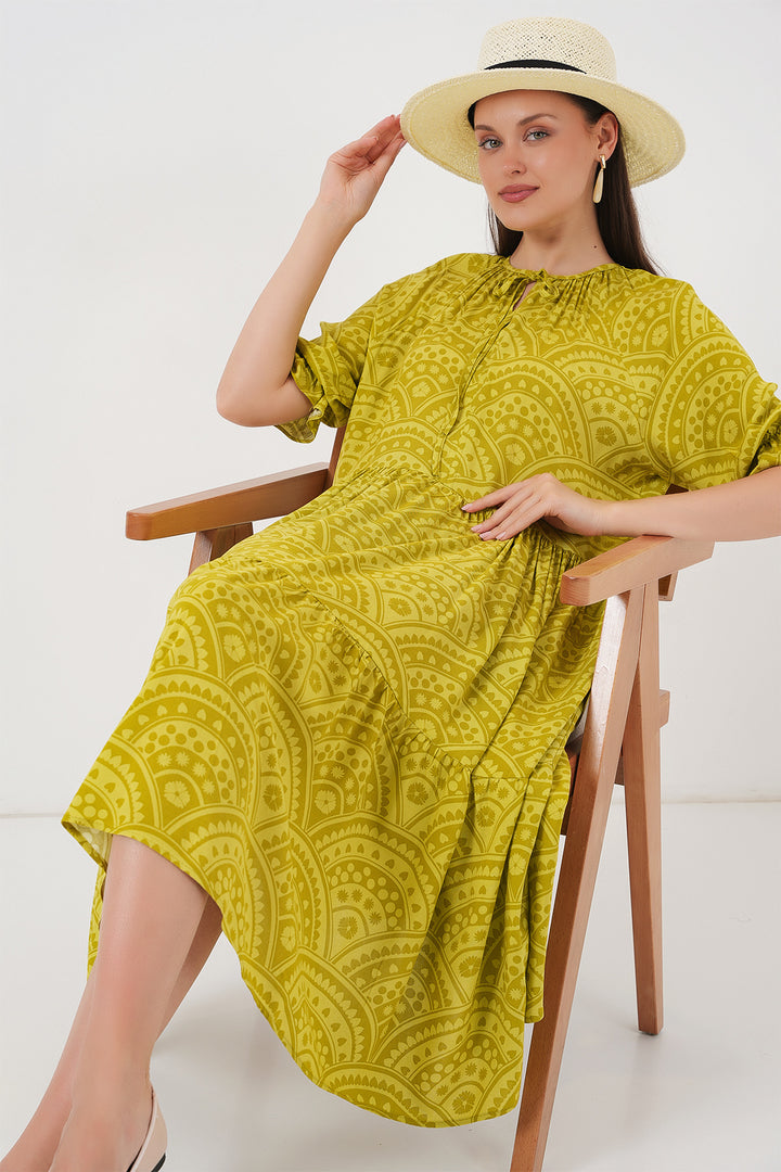 BGD Women Woman Short Sleeve Patterned Dress 2553 - Dark Green - Smithtown