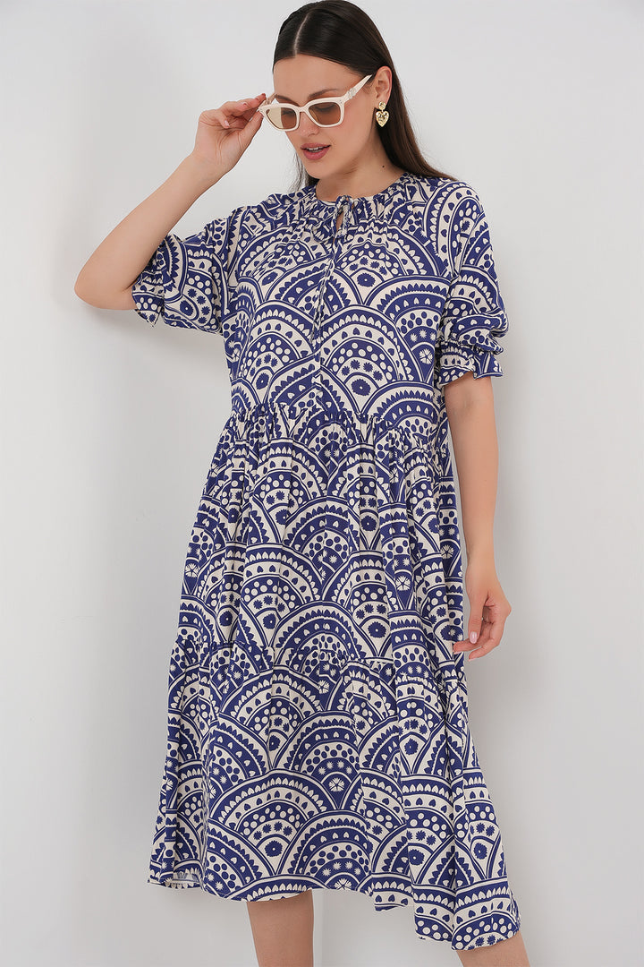 BGD Women Women's Short Sleeve Patterned Dress 2553 - Indigo - Redditch