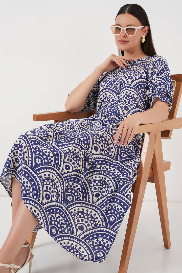 BGD Women Women's Short Sleeve Patterned Dress 2553 - Indigo - Redditch