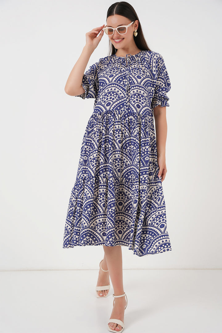 BGD Women Women's Short Sleeve Patterned Dress 2553 - Indigo - Redditch