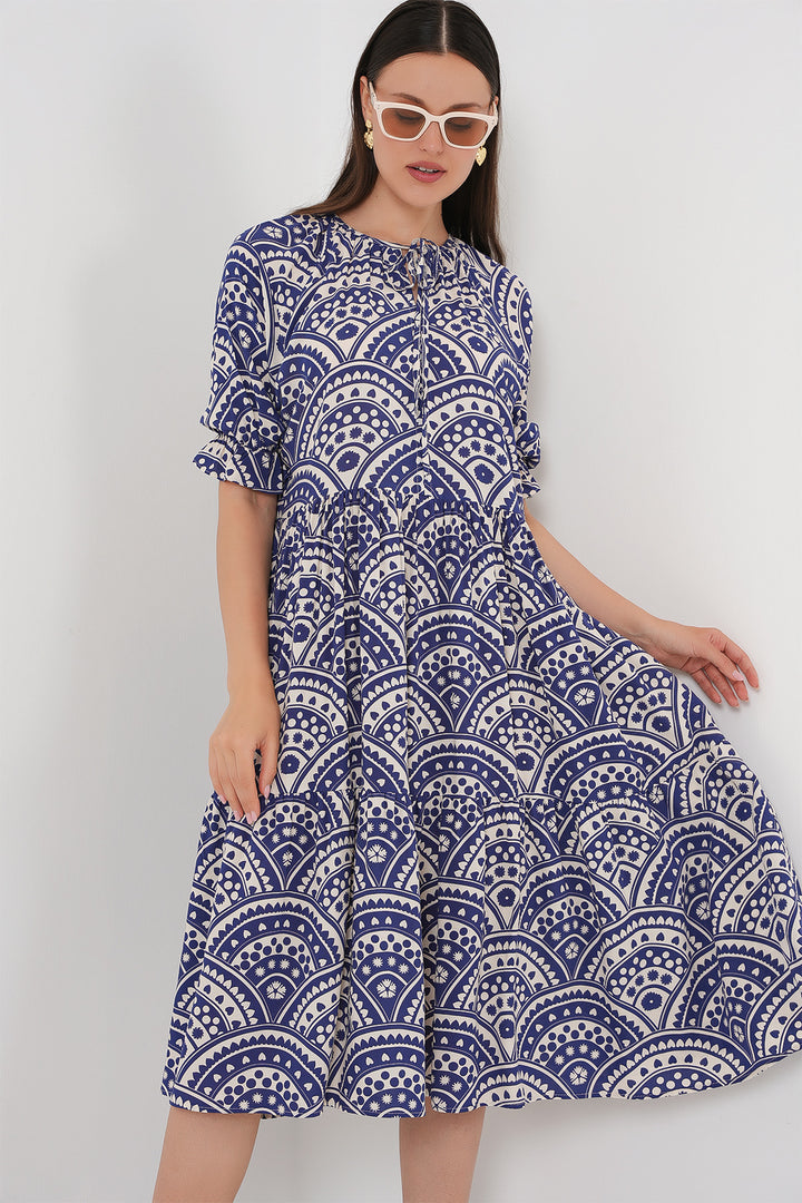 BGD Women Women's Short Sleeve Patterned Dress 2553 - Indigo - Redditch